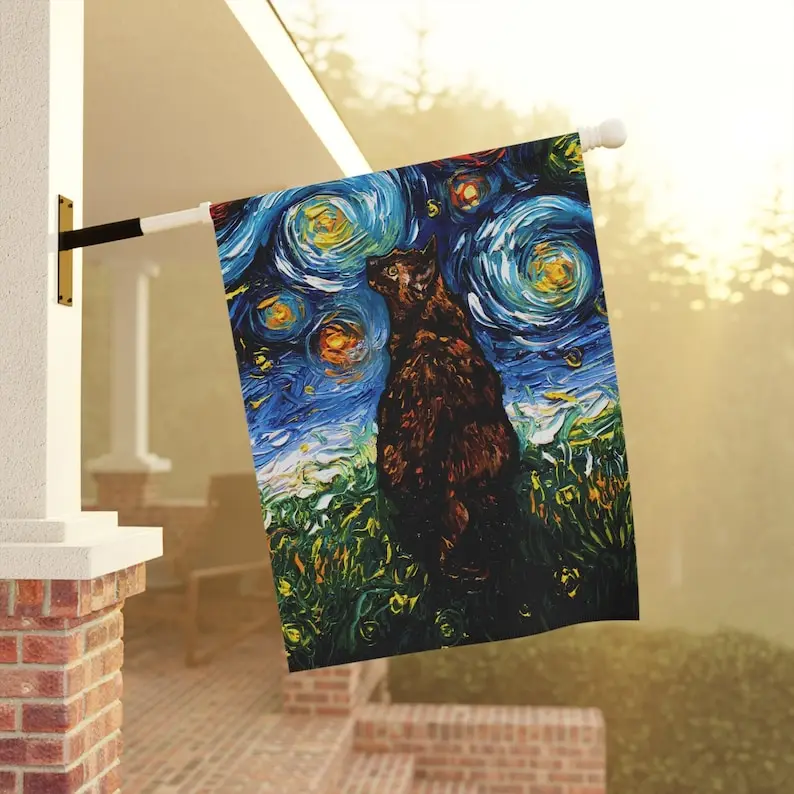 Tortoiseshell Cat Starry Night Yard and House Flags Double Sided Printing Art By Aja Outdoor Decor Lawn Garden Decoration Tortie