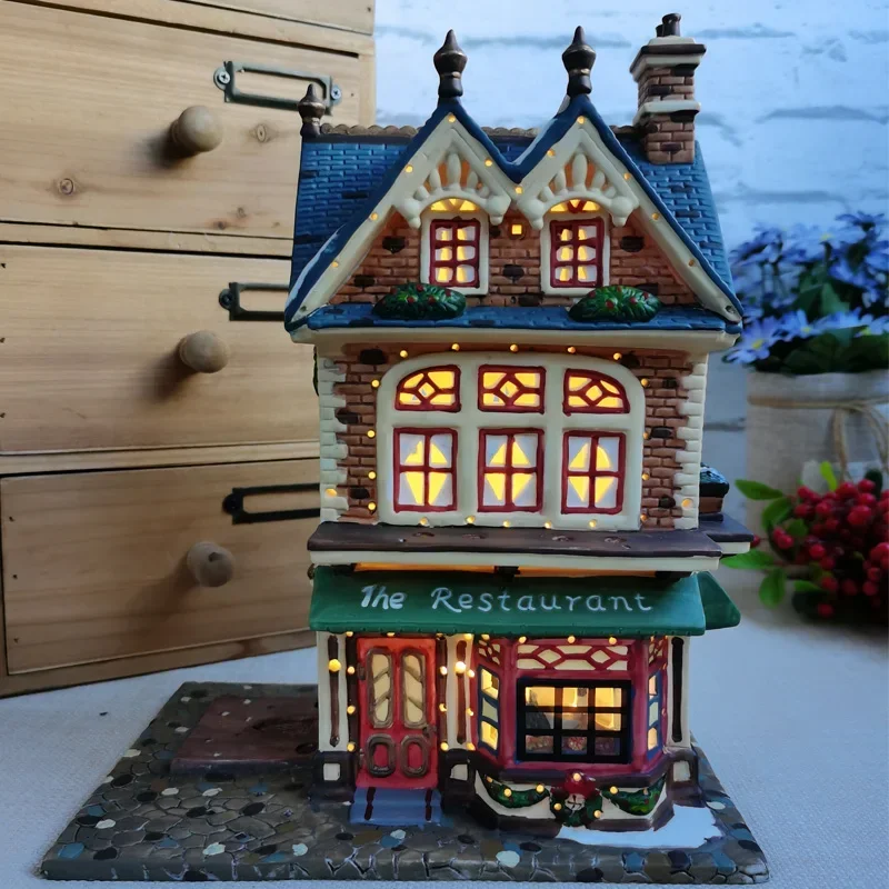 Party Deocr Owell Ceramics Hand-painted  Night Light House For Home Decorations Small Town Sand Table Scene Christmas Gift