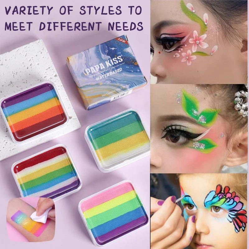 30g ปลอดสารพิษ Rainbow แยกเค้ก Face Body Paint สําหรับเด็กผู้ใหญ่ฉลองฮาโลวีนน้ําภาพวาดแต่งหน้า Palette