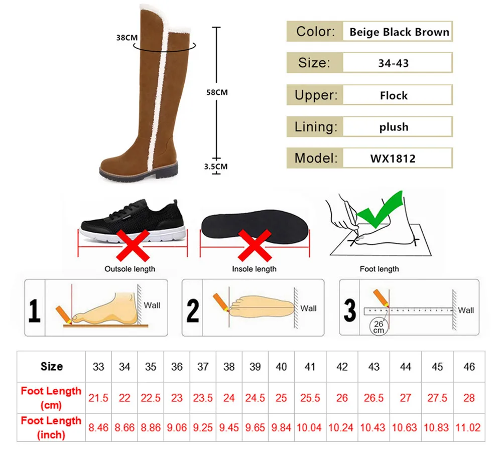 Winter Women Knee-High Boots Warm Plush Lining Snow Boot Faux Fur Trim Flock Zip Thicken Shoes Long Boots Black Brown Beige 2025