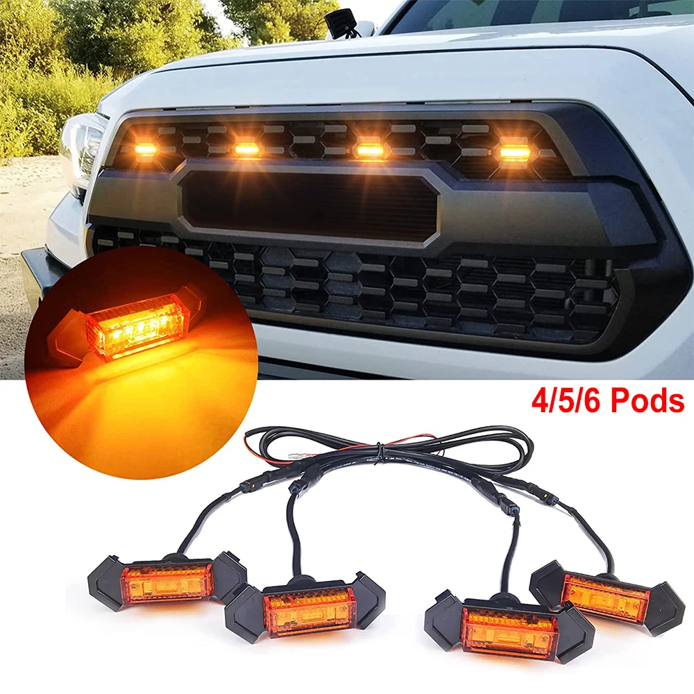 

4/5/6PCS LED Front Grille Raptor Lights Kit 12V Amber Daytime Running Light for Toyota Tacoma TRD PRO 2016-2019 Car Accessories