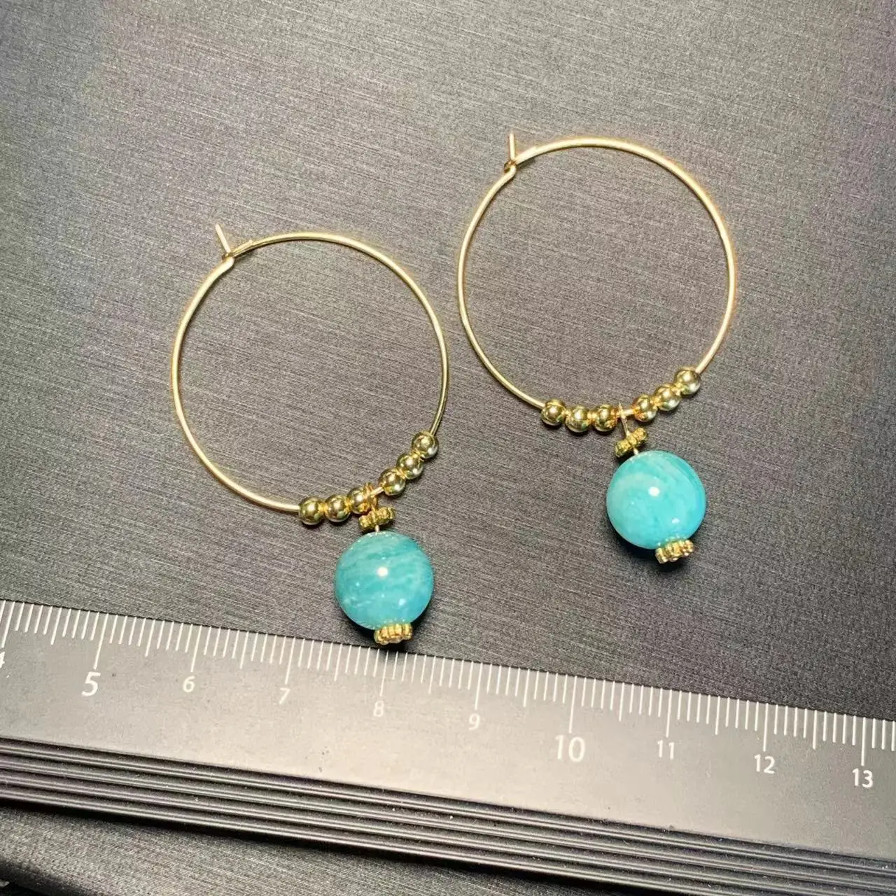 HEYYA STONE Natural Amazonite Hoop Earrings Simple Classic Round Circle Gemstone Jewelry Handmade 14K GOLD exclusive