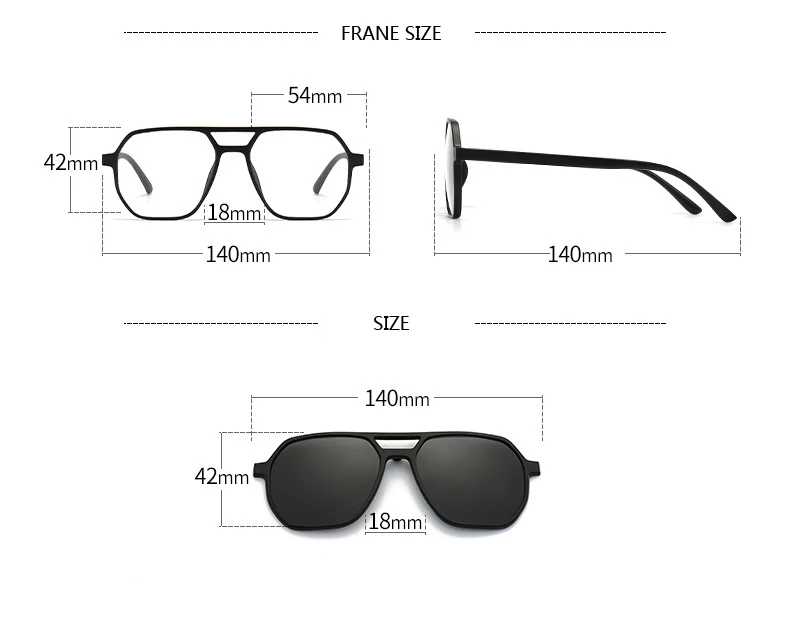 VCKA 6 In 1 Pilot Polarisierte Myopie Sonnenbrille 2025 NEUE Magnetische Clip Männer Frauen Gläser Optische Verordnung Brillen -0,5 bis -6,0 – Detail 3