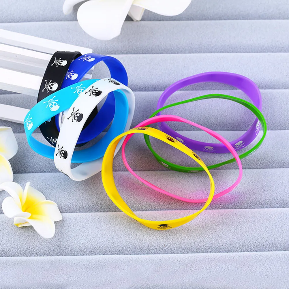 

15pcs Skull Head Wristbands Women Silicone Bracelet Girl Comfortable Elastic Environmentally Friendly Adjustable Gym Sports