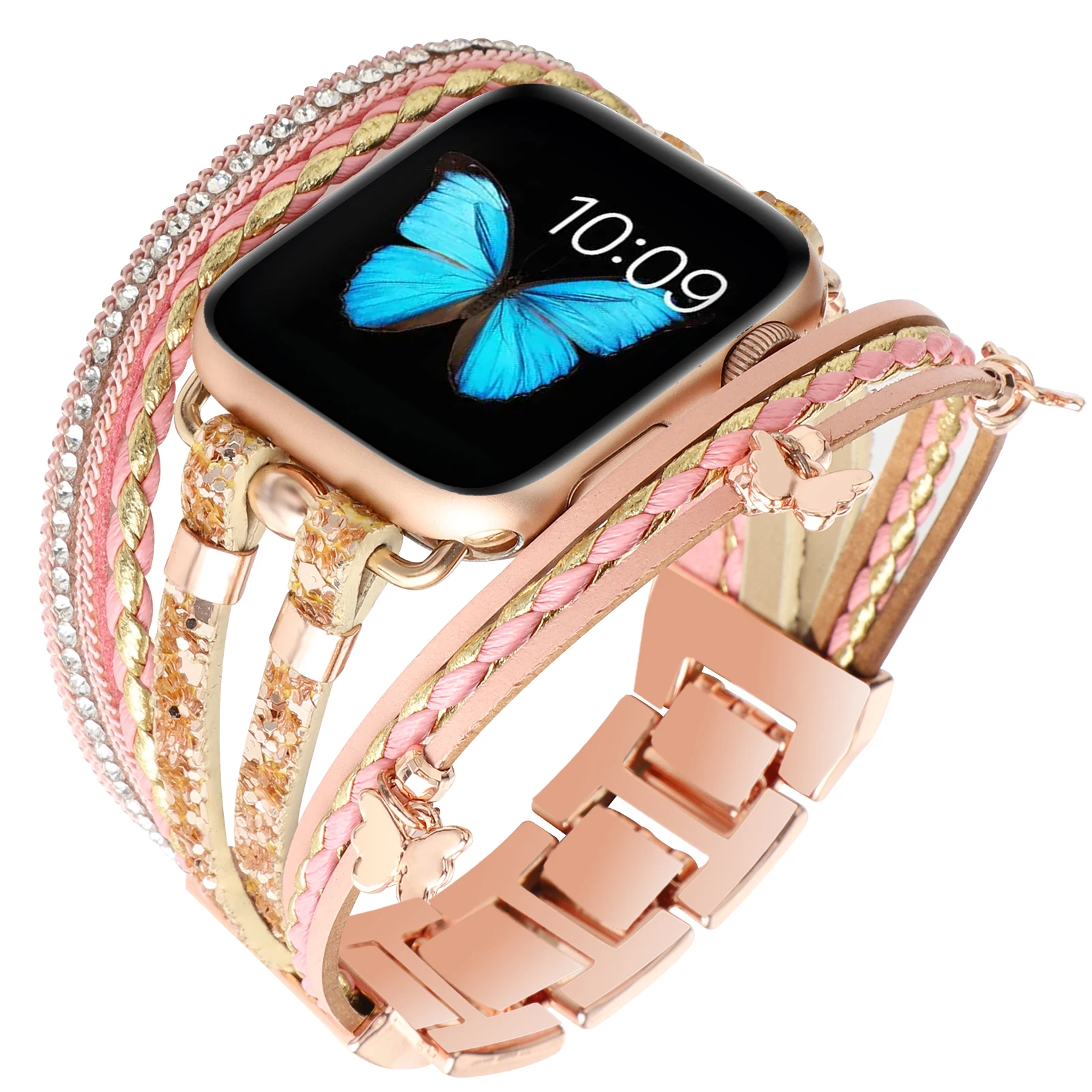 Metal leather strap for Apple watch 11 10 42mm 46mm 9 8 7 45mm 41mm Ultra 3 2 1 49mm jewelry band for iwatch 6 5 4 SE 44mm 40mm