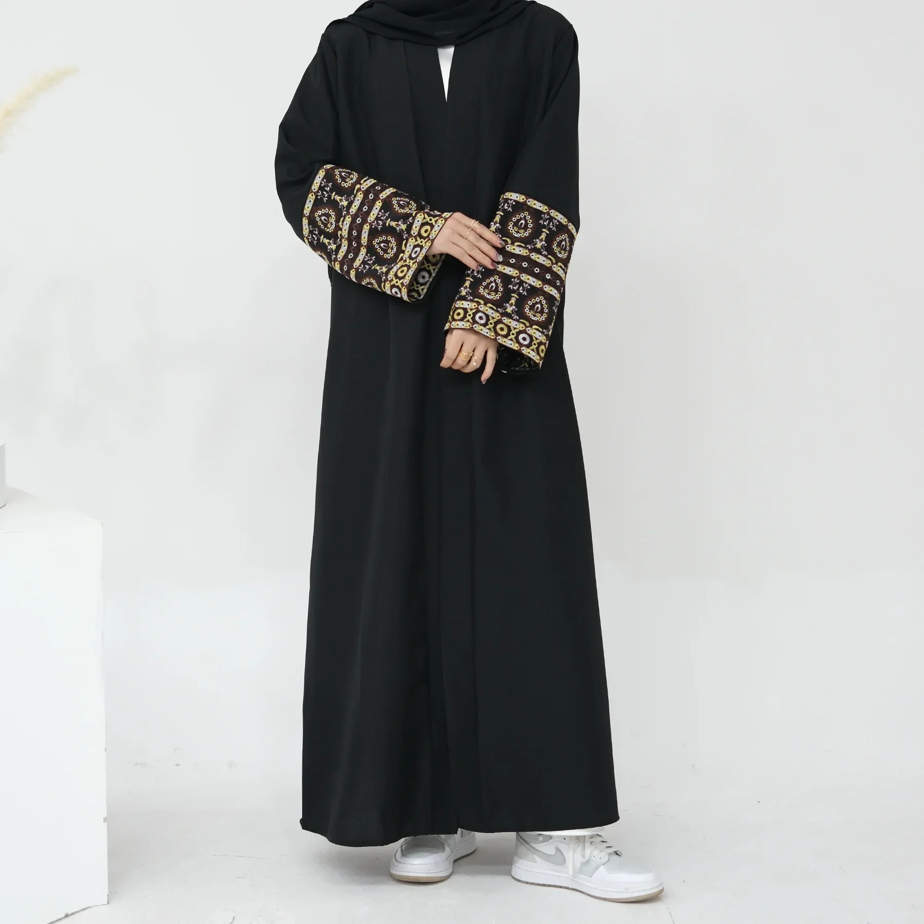 Embroidery Kimono Abaya Cotton Linen Hijab Dress Open Abayas for Muslim Women Dubai Luxury Turkey Kaftan Ramadan Islamic Outfit