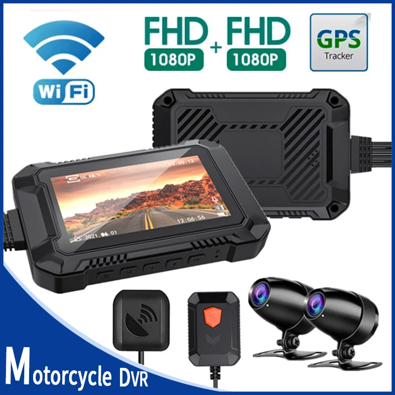 

WiFi Motorcycle DVR Dash Cam 1080P+1080P Full HD Front Rear View Waterproof Motorcycle Camera GPS Logger Recorder Box