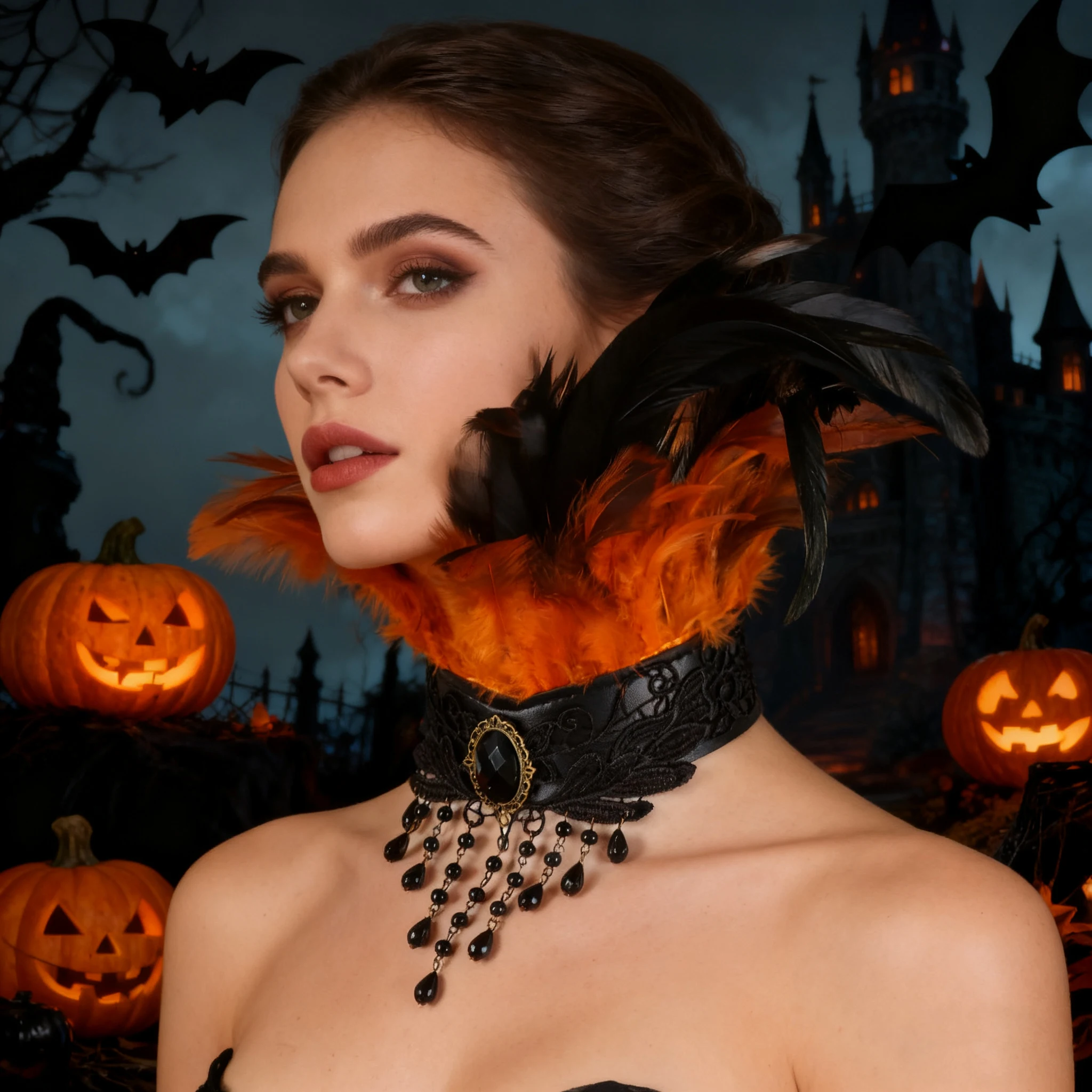 Feather Fake Collar, Neck Accessory Adjustable PU Leather with Feather Wrap Collar, Suitable for Cosplay and Halloween Party