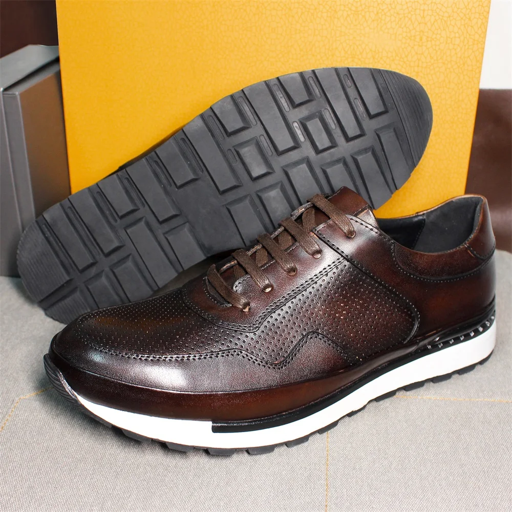 جلد طبيعي أحذية رجالية عادية الدانتيل متابعة مريحة عدم الانزلاق وحيد البروغ أحذية رياضية تاريخ الزفاف الرقص مكتب أحذية من الجلد