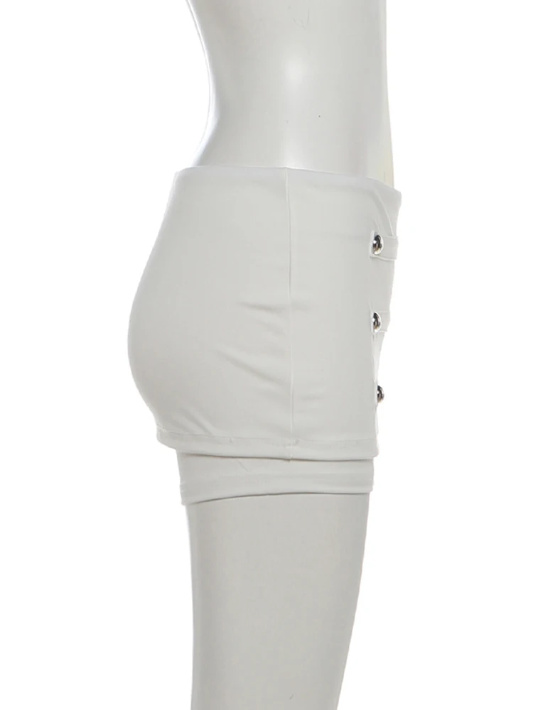 Sisterlinda Damen Hottie Short mit zweireihiger Dekoration, Falten, elastische Taille, hohe Elastizität, Hottie Midnight Fashion Streetwear – Detail 10