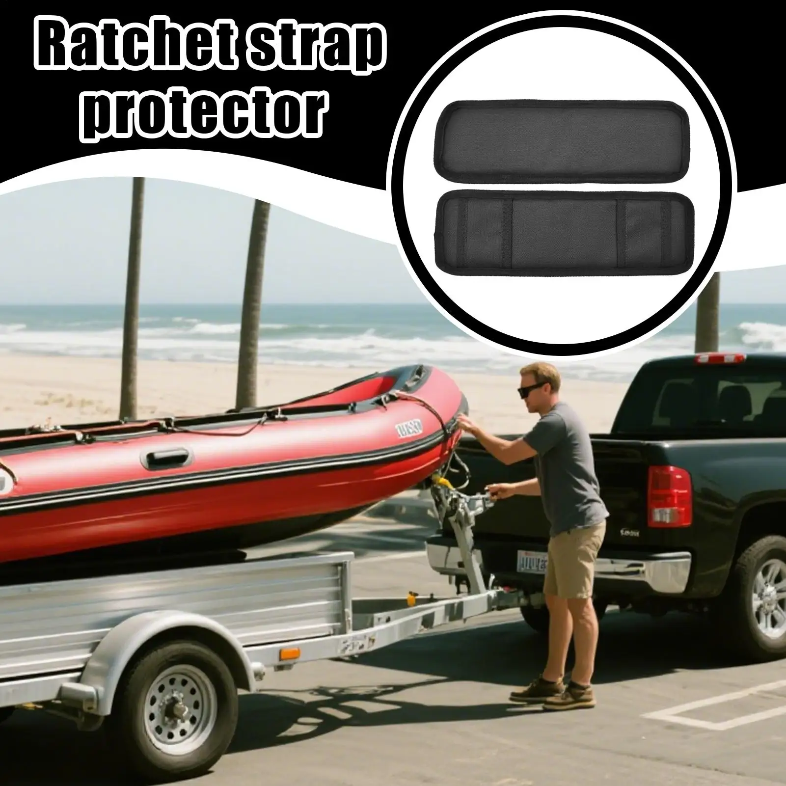 Ratchet Strap Protector 2 Pieces Boat Trailer Strap Protector Guard Adjustable Pad For Marine Pool Transport Deck Car Rv Trailer