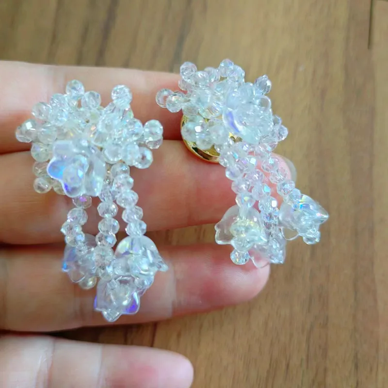 

Statement New Clear White Crystal Beaded Earrings Women Fashion Charming Tassel Dangle Earings
