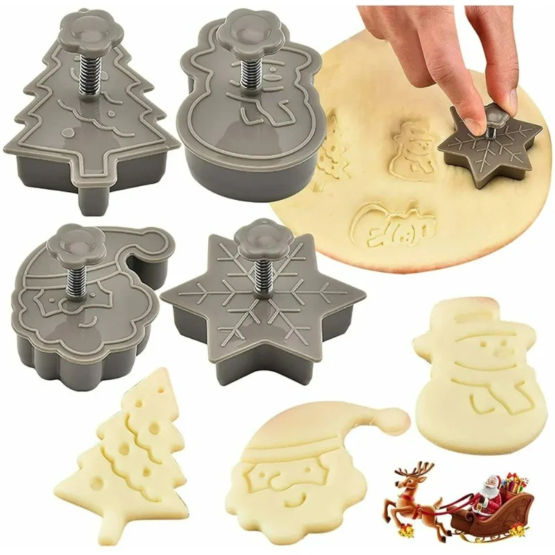 

Christmas Cookie Cutter Set Snowflake Snowman Santa Tree Shapes with Plunger for Holiday Baking Festive Cookie Decorating Kit