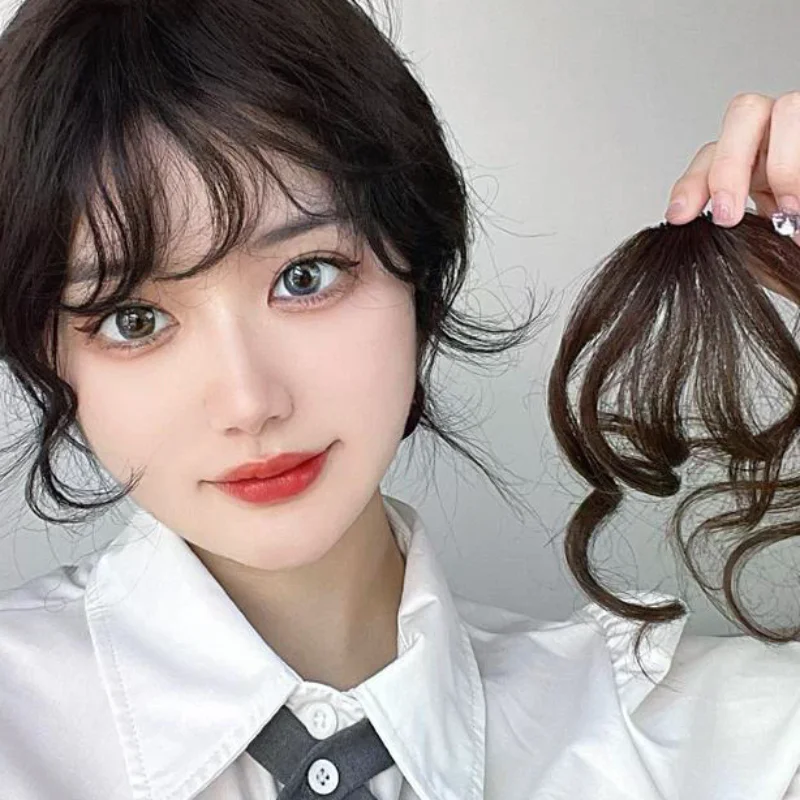 Fashion Fake Air Bangs Hair Extension Comic Style Fringe Natural Fuffy Clip Curly In Front Fringe Hair Extension Wig Piece