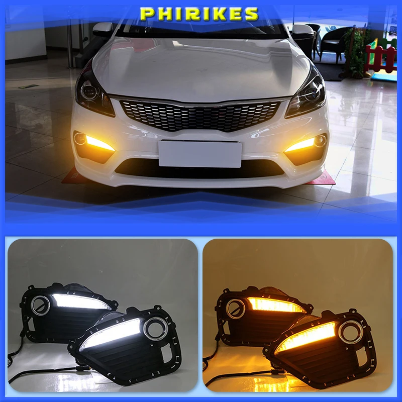 

2pcs For KIA K2 RIO 2016-2017 LED DRL lights Daytime Running Light Daylight yellow Signal fog lamp Styling lights