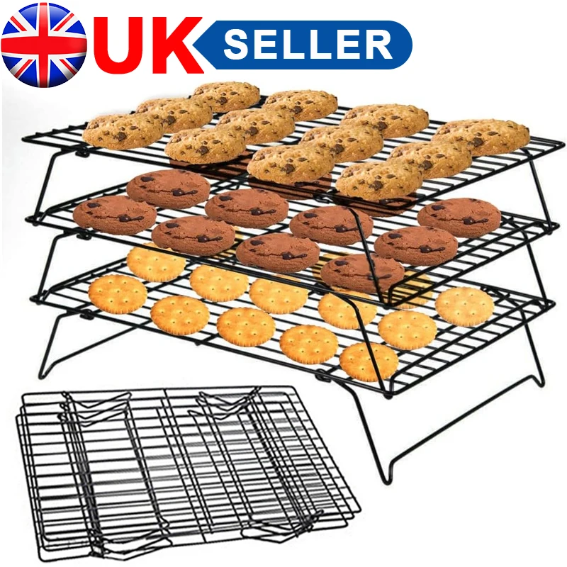 3 Tier Biscuit Cake Cooling Tray Rack Stackable Steel Wire Non-Stick Baking Stand