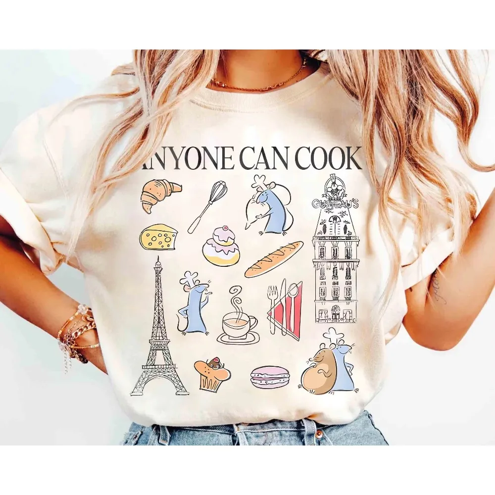 قميص ديزني بيكسار راتاتوي عتيق بألوان مائية ريمي مغامرة باريس فرنسا مطعم ديزني لاند رحلة نسائية قطنية قابلة للتنفس #2