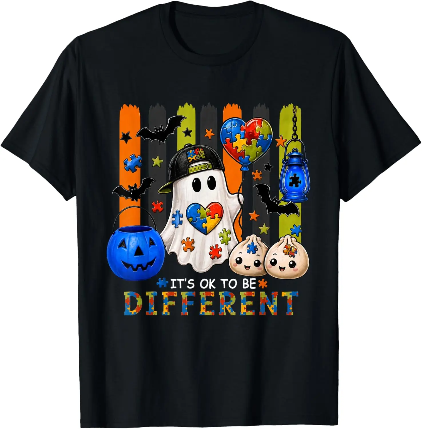 Halloween Autism Cute Ghost It's OK To Be Different T-Shirt vintage style tee  boxy fit tee black graphic tee 100% cotton men