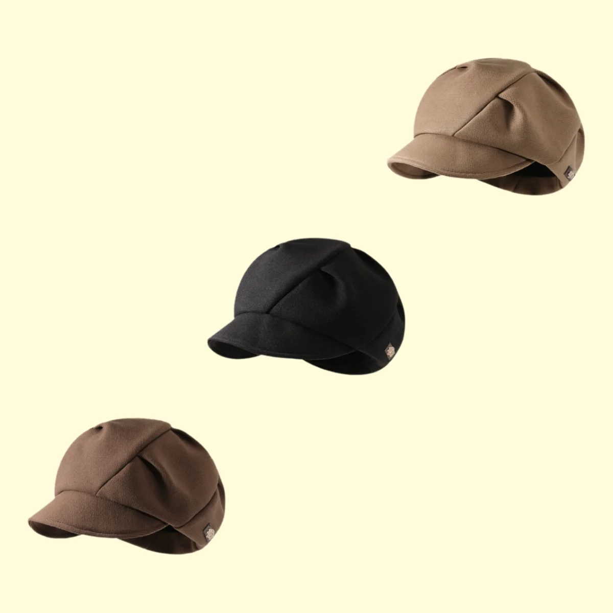 Retro Solid Color Octagonal Hat Casual Dome Short Eave Wrinkle Feeling Newsboy's Hat Fashion Street Versatile Temperament Beret