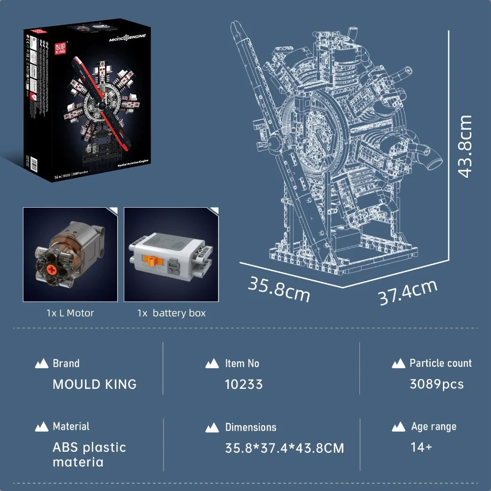Mould King 10233 Model Silnika Radialnego Zestaw Konstrukcyjny 3089 Elementów Lotnictwo STEM Z Napędem Elektrycznym Dla Dzieci Dorosłych Kreatywny Prezent