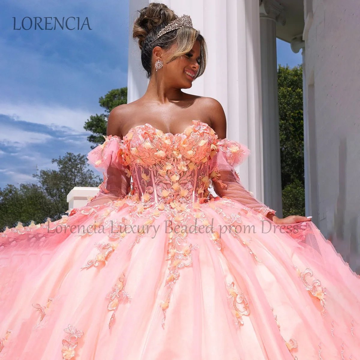 Robe de RhQuinceanera en dentelle rose, mode, hors initié, appliques perlées, fleurs de cristal, doux 16, éducatif, 2024