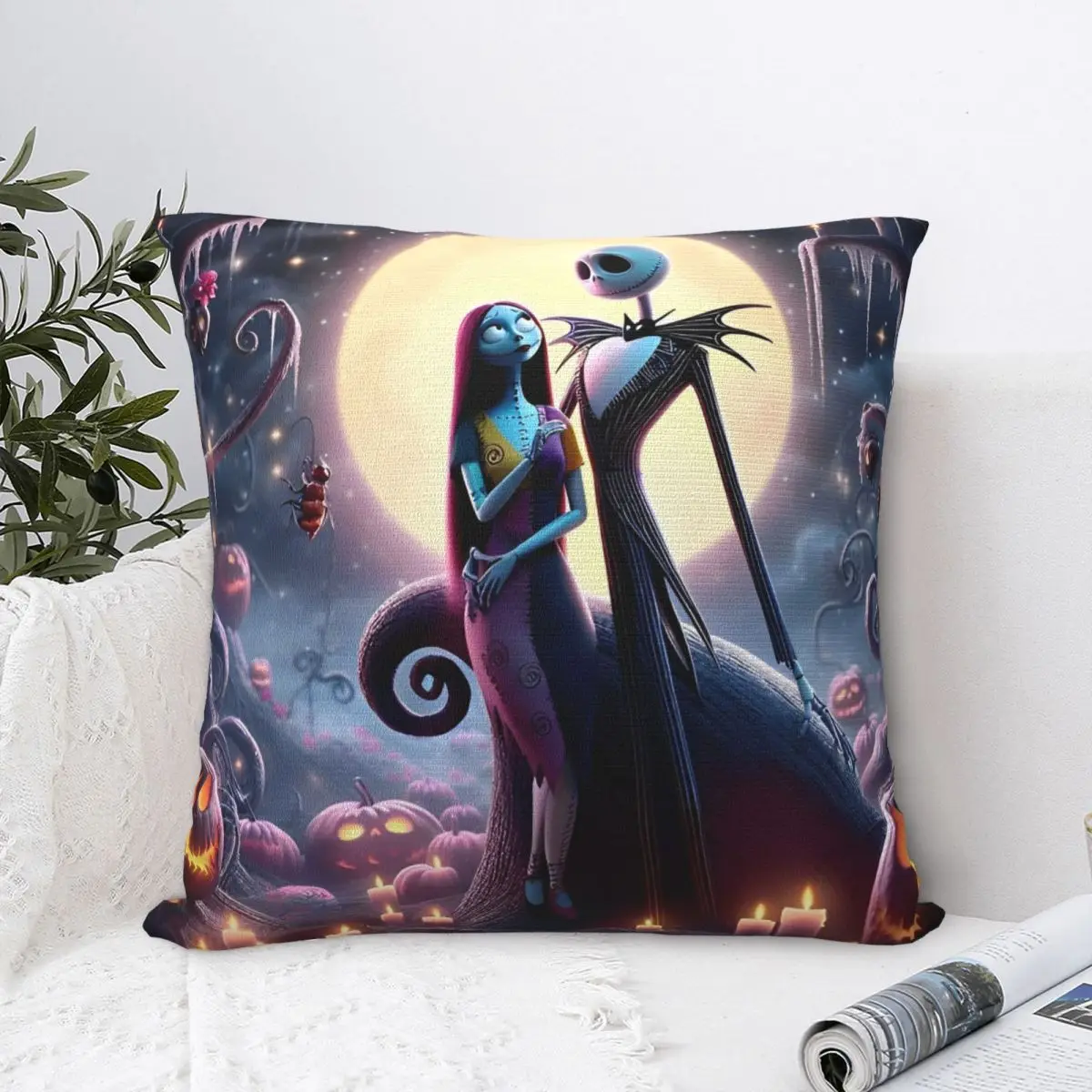 Romantic Jack And Sally Square Pillow Case Polyester Decorative Pillow The Nightmare Before Christmas Custom Cushion Covers