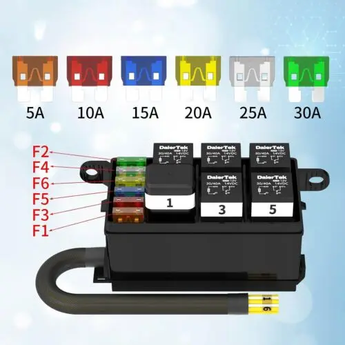 

12V Fuse 4-pin Relay Box Pre-Wired 6 Relay Slot 6 ATC/ATO Fuse Holder Automotive