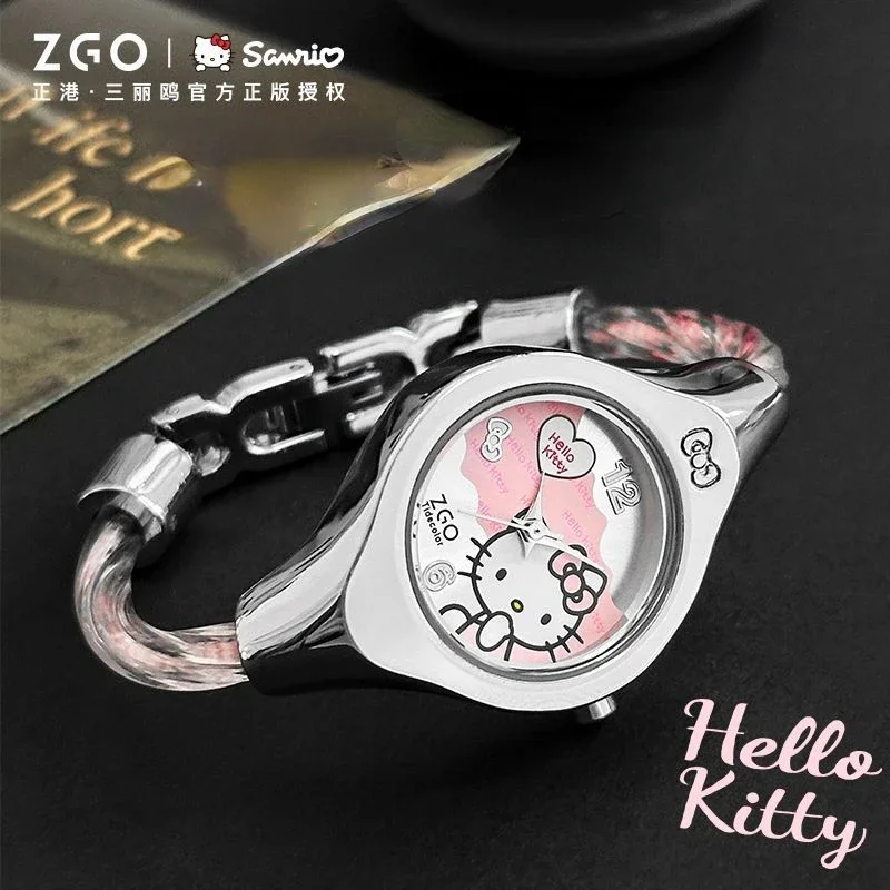 ZGO Sanrio Hello Kitty Jewelry Buckle Retro Girls Watch Personality Student Quartz Watches Children's Birthday Gifts