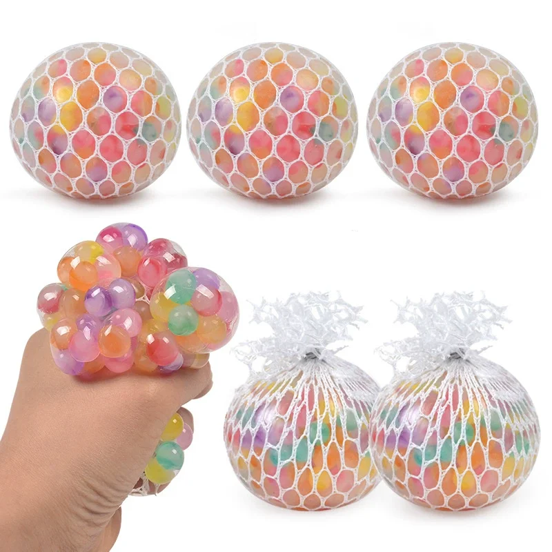 Rainbow Bead Squishy Ball Stress Relief Sensory Toys for Adults Anti-Anxiety Fidget Toy with Non-Toxic for Office Classroom
