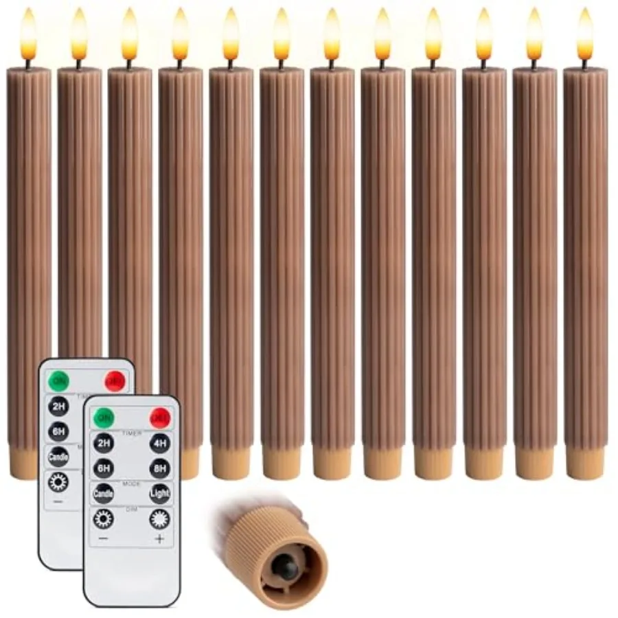 

10-дюймовые рифленые светодиодные свечи-столбики с 2 пультами ДУ и 24-часовым таймером с функцией памяти, переключателем включения/выключения - беспламенные, с регулировкой яркости, на батарейках