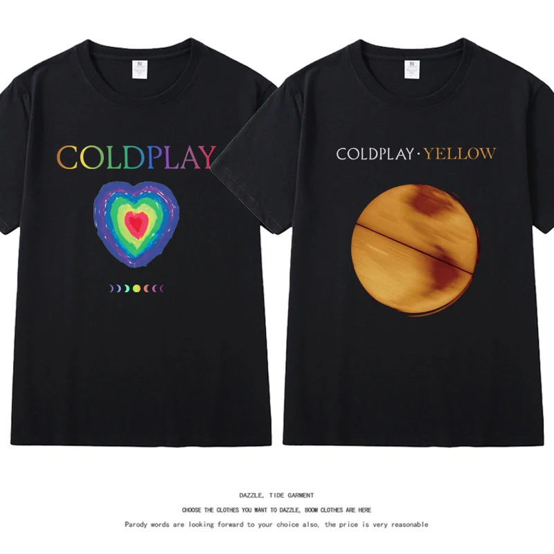 Coldplay Band Around Cotton T-shirt Summer Men and Women 2025 Concert Tour Trend Rock Street Loose Heavy Short-sleeved Clothes