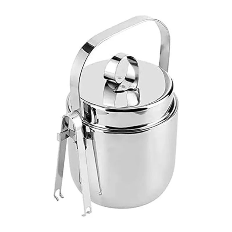

ABRE-Ice Bucket In Stainless Steel Double-Wall Design-Insulated Silver Wine Cooler With Lid For Champaign, Cocktail, Kitchen, Ba