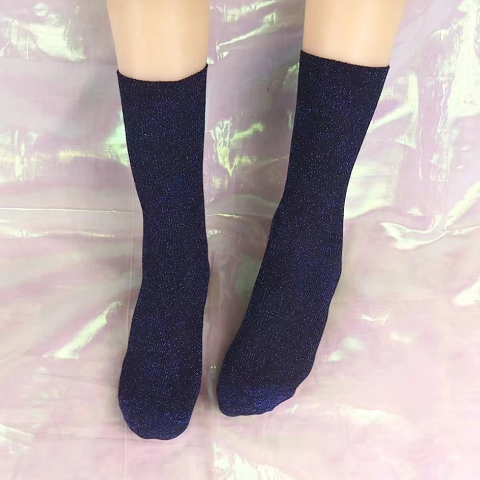 Fashion Glitter Socks For Women Harajuku Shiny Golden Silver Silk Loose Socks Bright Stockings Female Sparkly Sequin Long Socks