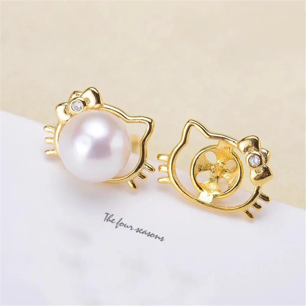 Gold-Plated Pearl Beads Stud Earrings Setting Base Diy Jewelry Making Findings&Components No Pearl E089