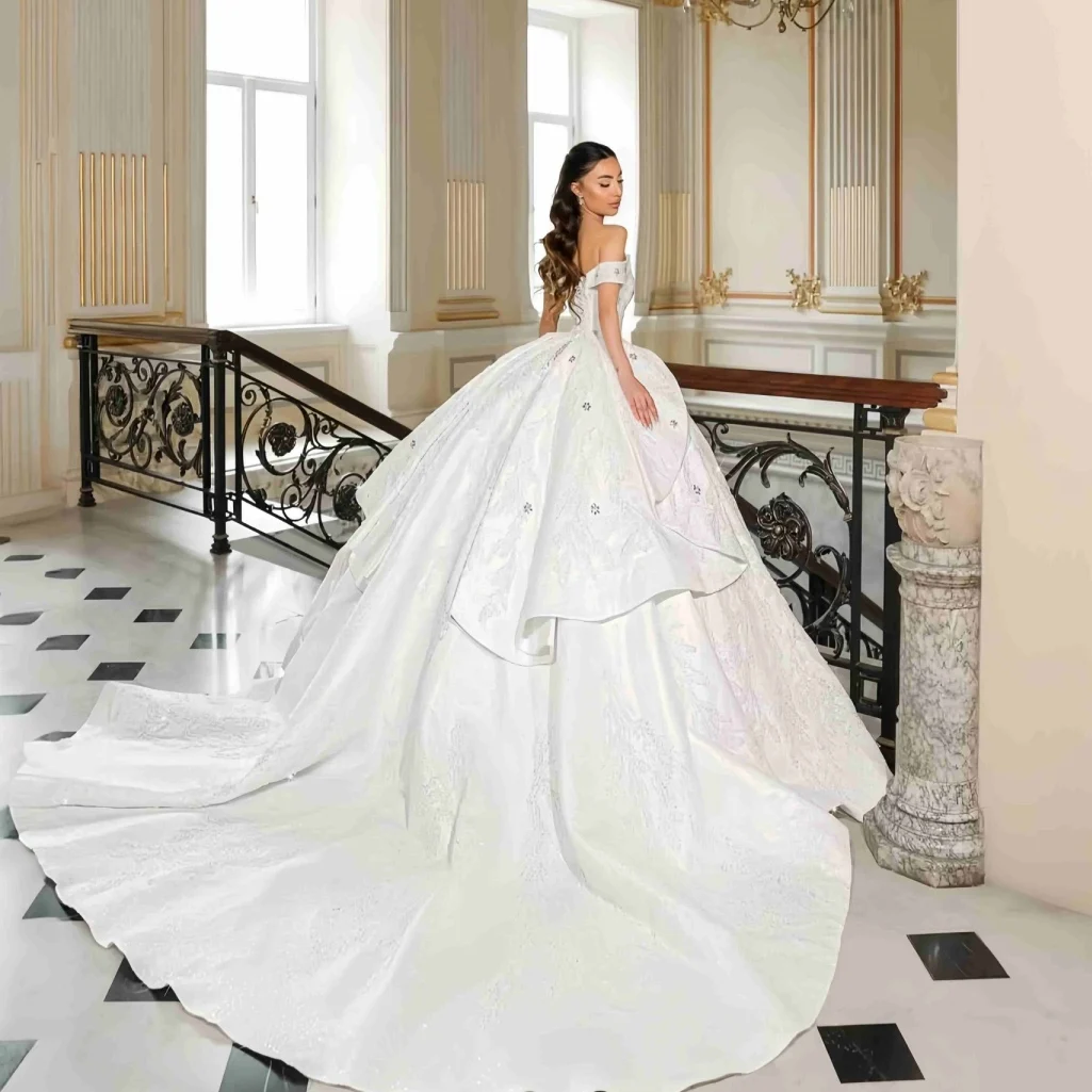 Customized Luxury New Women's Crystal Decal Wedding Dress Sexy Sleeveless Off Shoulder Photography Bridal Dress Vestido De Novia