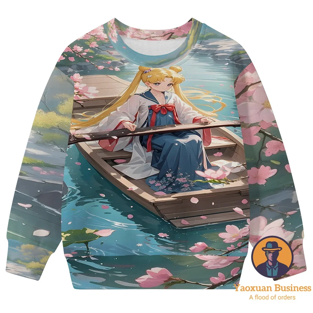 

Новое поступление 2024 года, свитшот с круглым вырезом и 3D мультяшным принтом «Сейлор Мун», для мальчиков и девочек, стильный, милый, теплый, ветрозащитный, осень-зима