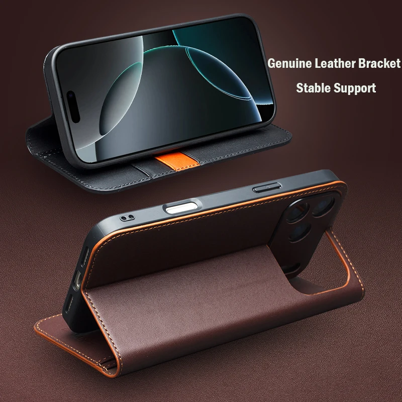QIALINO Genuine Leather Flip Case for iPhone 17 Plus Handmade Fashion Cover with Card Slots for iPhone 16 15 14 13 Pro Max 17Air