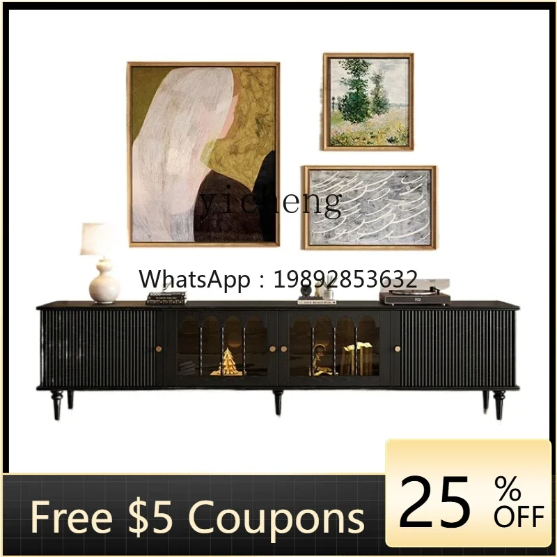 

XLL XL French retro solid wood TV cabinet, living room black walnut light luxury high cabinet