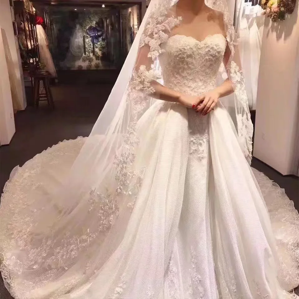 Appliques di pizzo lungo 1 strato 3M 4M 5M velo da sposa lunghezza cattedrale veli da sposa di lusso velo da sposa accessori da sposa