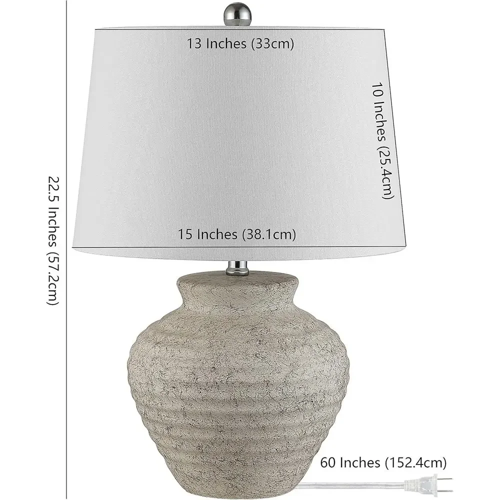 Rustic Grey Armhouse LED Table Lamp with White Drum Shade, 23-Inch for Bedroom or Living Room
