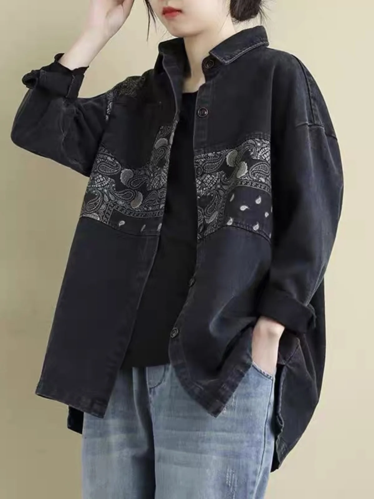 

Длинные женские джинсовые брюки в стиле ретро, весенние, большие размеры, модные джинсы Agel, повседневные свободные посадки, с вышивкой