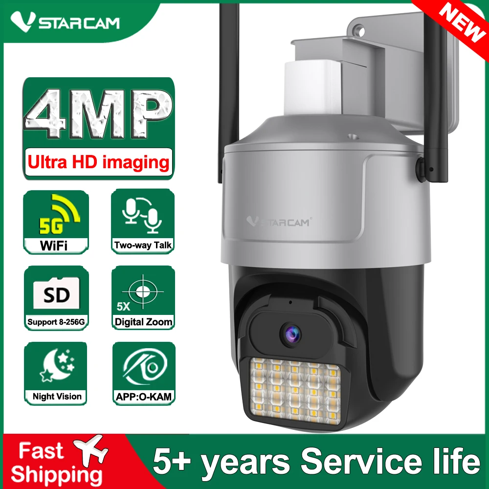 Vstarcam 4MP 5GHz WIFI PTZ 5X Zoom Camera Smart AI Human Detection Camera Waterproof Full color Night Vision 2way Talk HD Camera