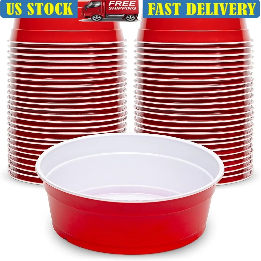 

Большие одноразовые пластиковые миски, дизайн красной чашки, 22 унции, 50 упаковок, забавные сервировочные миски для вечеринок, встреч, многоцелевого использования