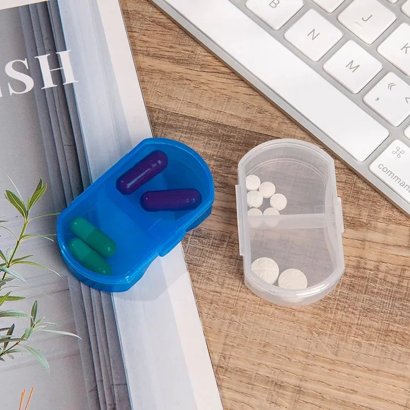 Pill Box Mini Pill Case 2 Grids Tablet Pill Organizer Case Dispenser Travel Tablet Holder Container Medicine Drug Storage Box