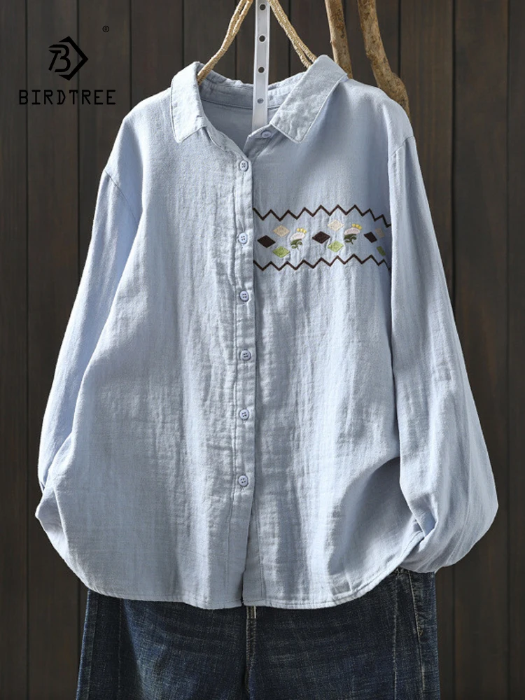 

Новая летняя женская хлопковая рубашка с длинным рукавом 2026 года, с вышивкой на воротнике, в стиле Mori Girl, модная повседневная мягкая тонкая свободная блузка T64356CC