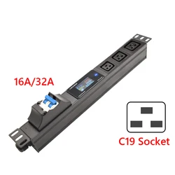Cabinet Rack PDU Power Strip Distribution Unit IEC C19 Socket Outlet Digital Voltmeter Ammeter Wattmeter 16/32A 4000/8000W