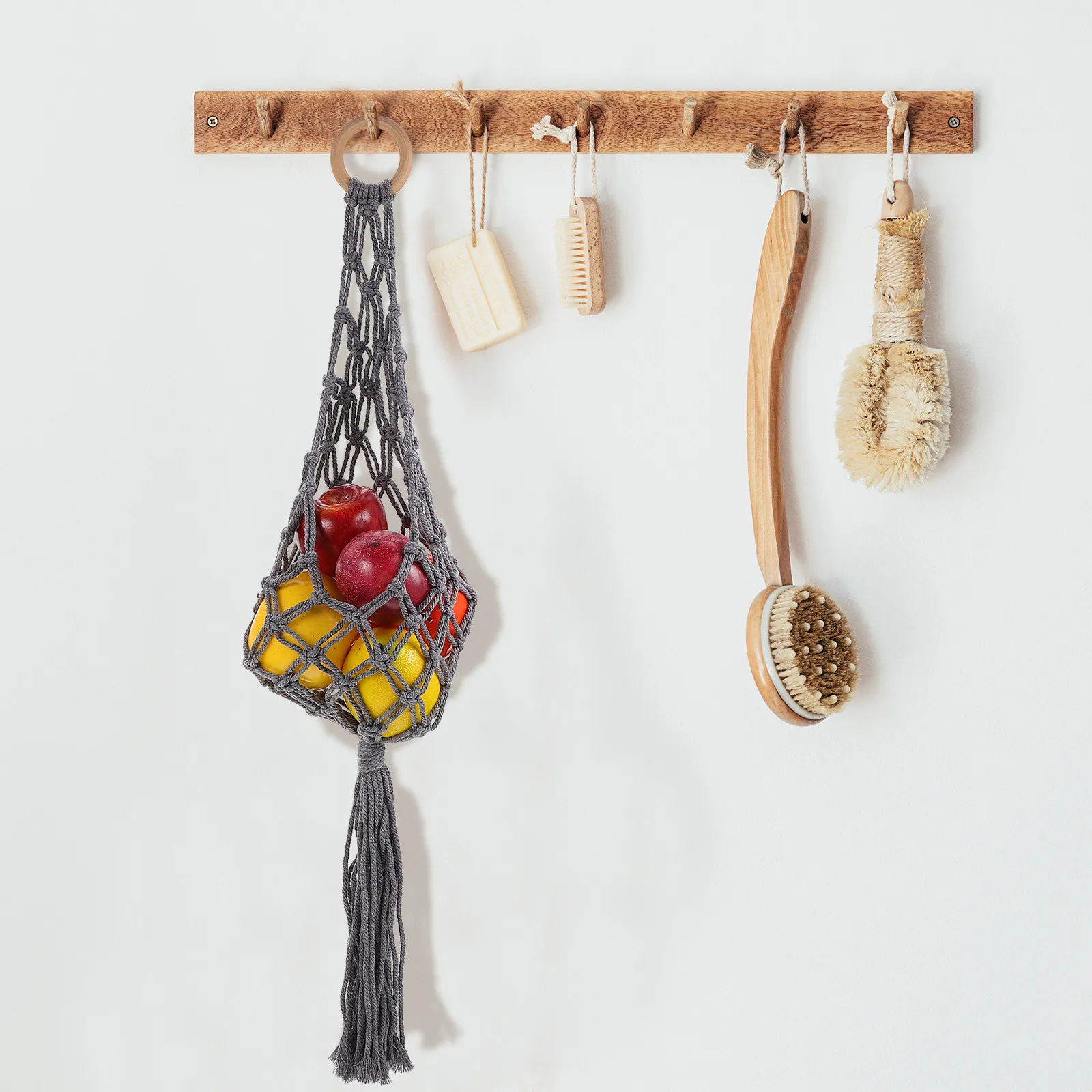 1Pcs Hanging Basket Cotton Rope Woven Storage Basket Decorative Fruit Vegetable Holder for Kitchen Bathroom Restaurant Space
