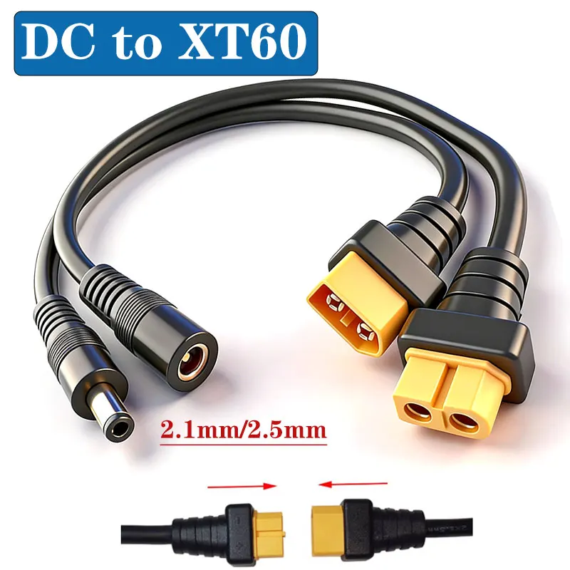 DC5.5x2.1/2.5 to XT60 Male Female Plug Cable XT60 to DC5525 Battery Charging Adapter Cord 1.5 Square DC5521 Connector Power Wire