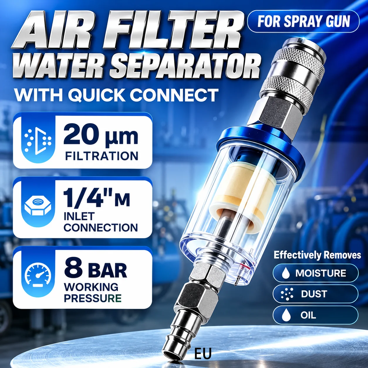Air Oil Water Separator Filter Kit 1/4‘’ Thread With Moisture Trap Spray Gun Pressure Parts Air Compressor Tool JPN Interface