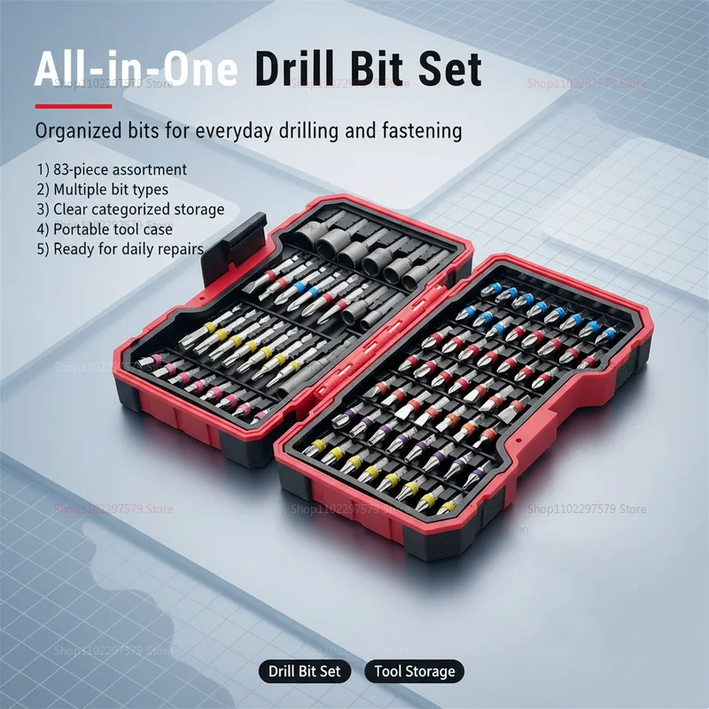 83-Piece Impact Driver Drill Bit Set With Magnetic Non-Slip Driver, S2 Steel Cross, Slotted, Square, Star, Hex, TORX Drill Bits.